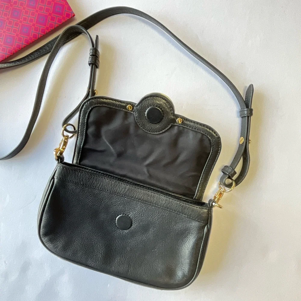 Tory Burch Black Leather Crossbody with Gold Logo